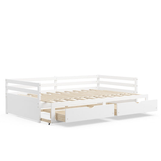 Extendable Twin to King Daybed with Trundle and 2 Storage Drawers, White - Gallery Canada