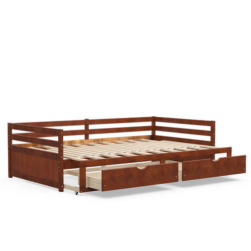 Extendable Twin to King Daybed with Trundle and 2 Storage Drawers, Brown