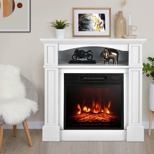 32 Inch 1400W Electric TV Stand Fireplace with Shelf, White