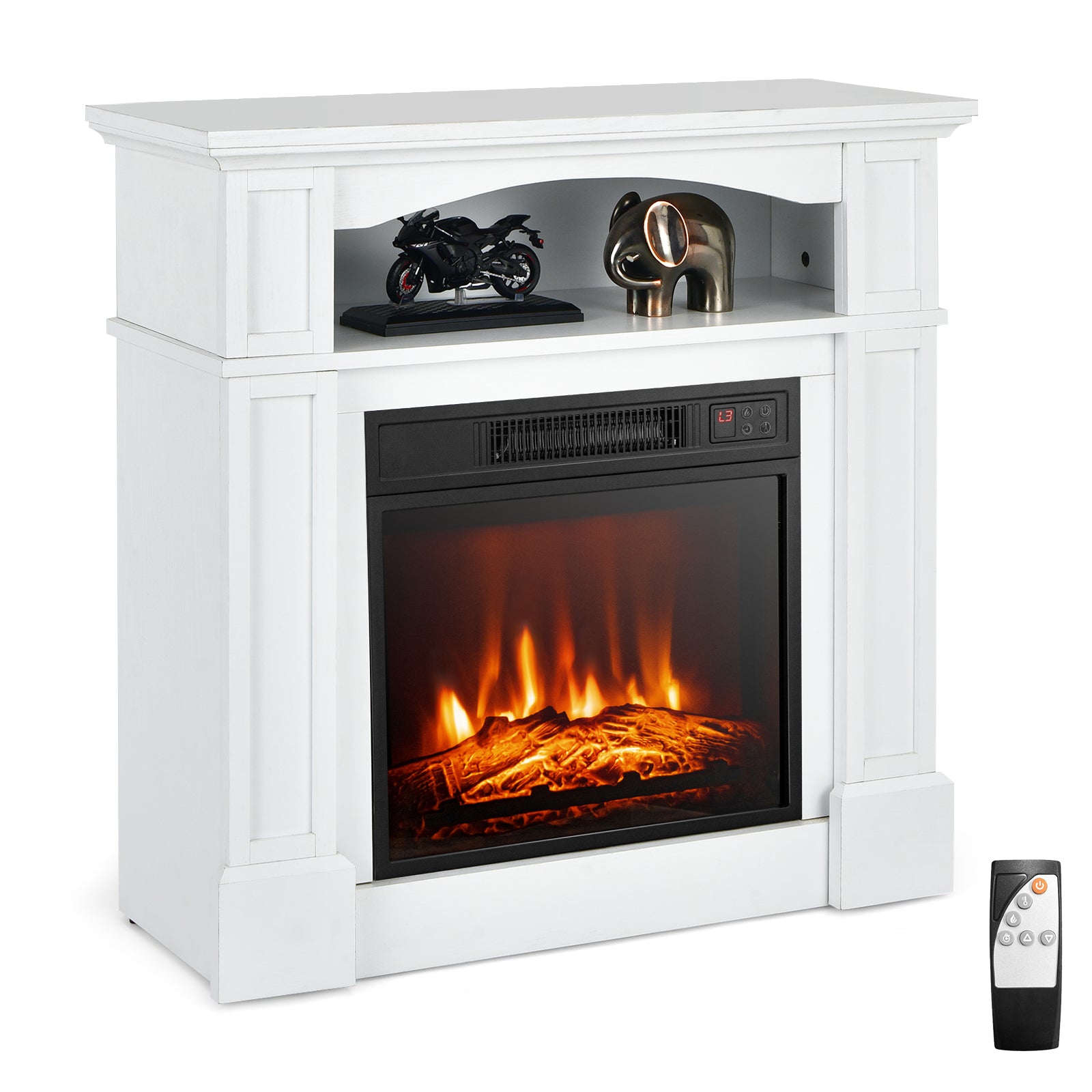 32 Inch 1400W Electric TV Stand Fireplace with Shelf, White Fireplaces White at Gallery Canada
