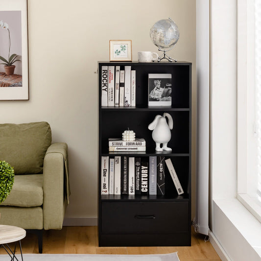 48 Inch Tall 4 Tiers Wood Bookcase with Drawer, Black - Gallery Canada