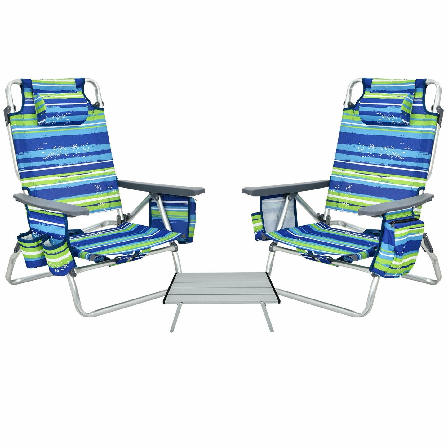 5-Position Folding Backpack Beach Table Chair Set, 2 Packs, Blue Beach & Lawn Chairs Blue at Gallery Canada