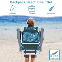Thumbnail for 2 Packs 5-Position Outdoor Folding Backpack Beach Table Chair Reclining Chair Set - Gallery View 7 of 13