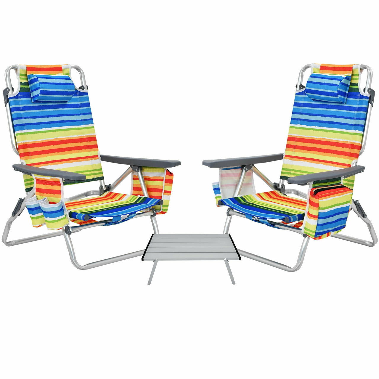 2 Packs 5-Position Outdoor Folding Backpack Beach Table Chair Reclining Chair Set - Gallery View 1 of 13