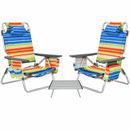 2 Pack 5-Position Folding Beach Chair Set, Yellow