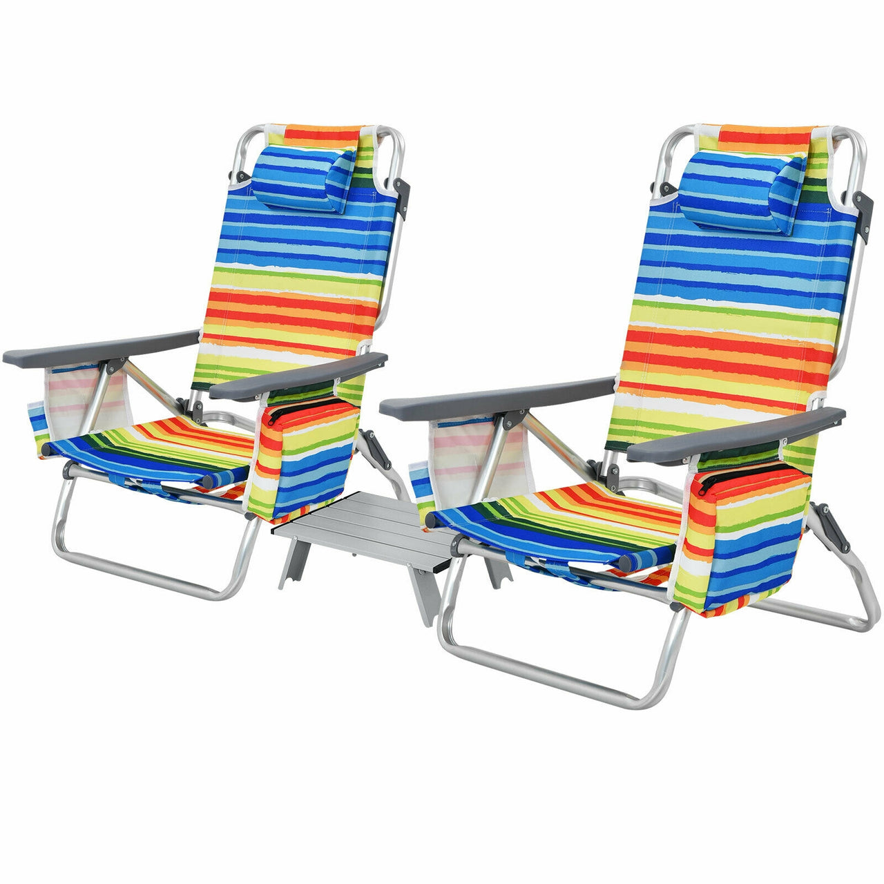 2 Packs 5-Position Outdoor Folding Backpack Beach Table Chair Reclining Chair Set - Gallery View 4 of 13