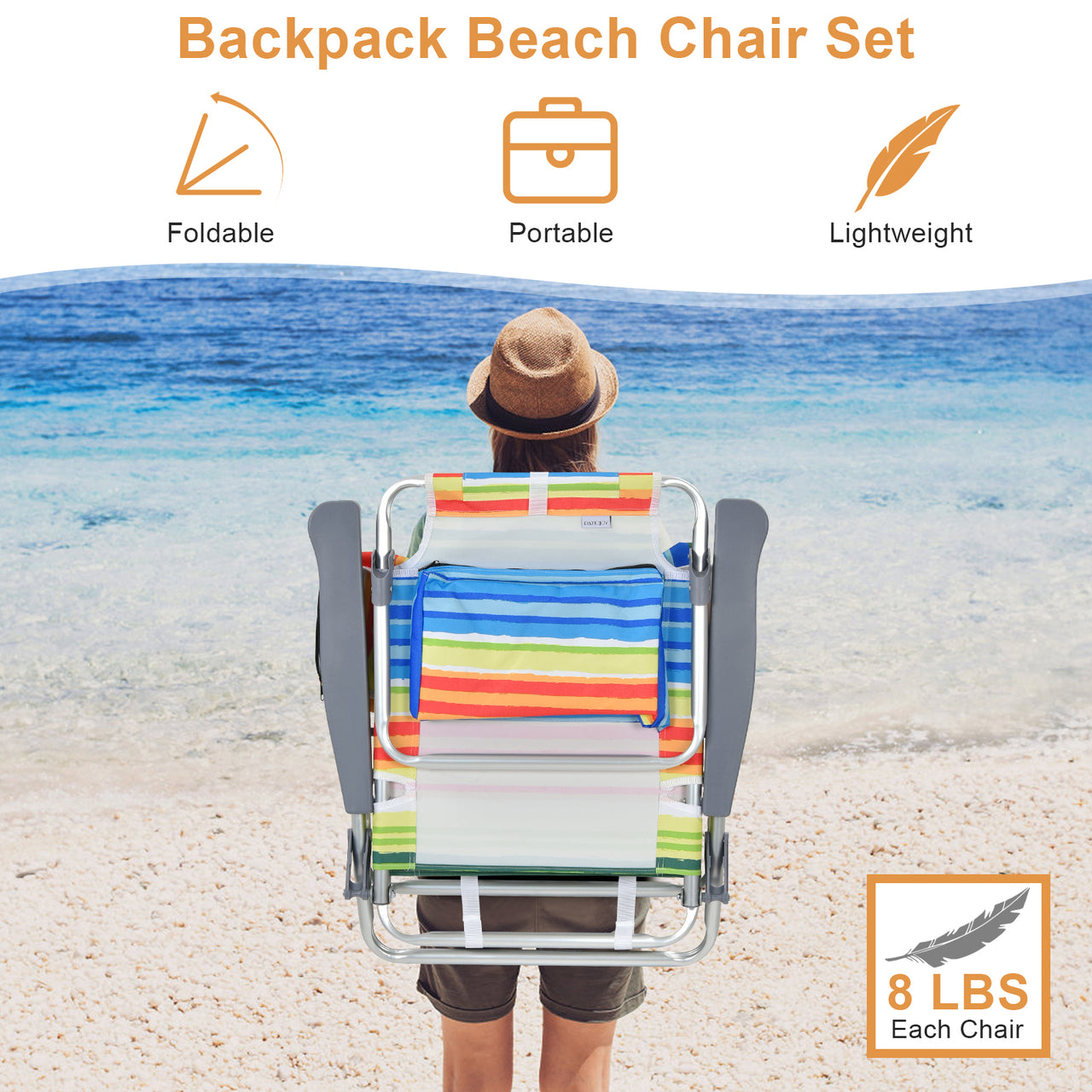 2 Packs 5-Position Outdoor Folding Backpack Beach Table Chair Reclining Chair Set - Gallery View 7 of 13