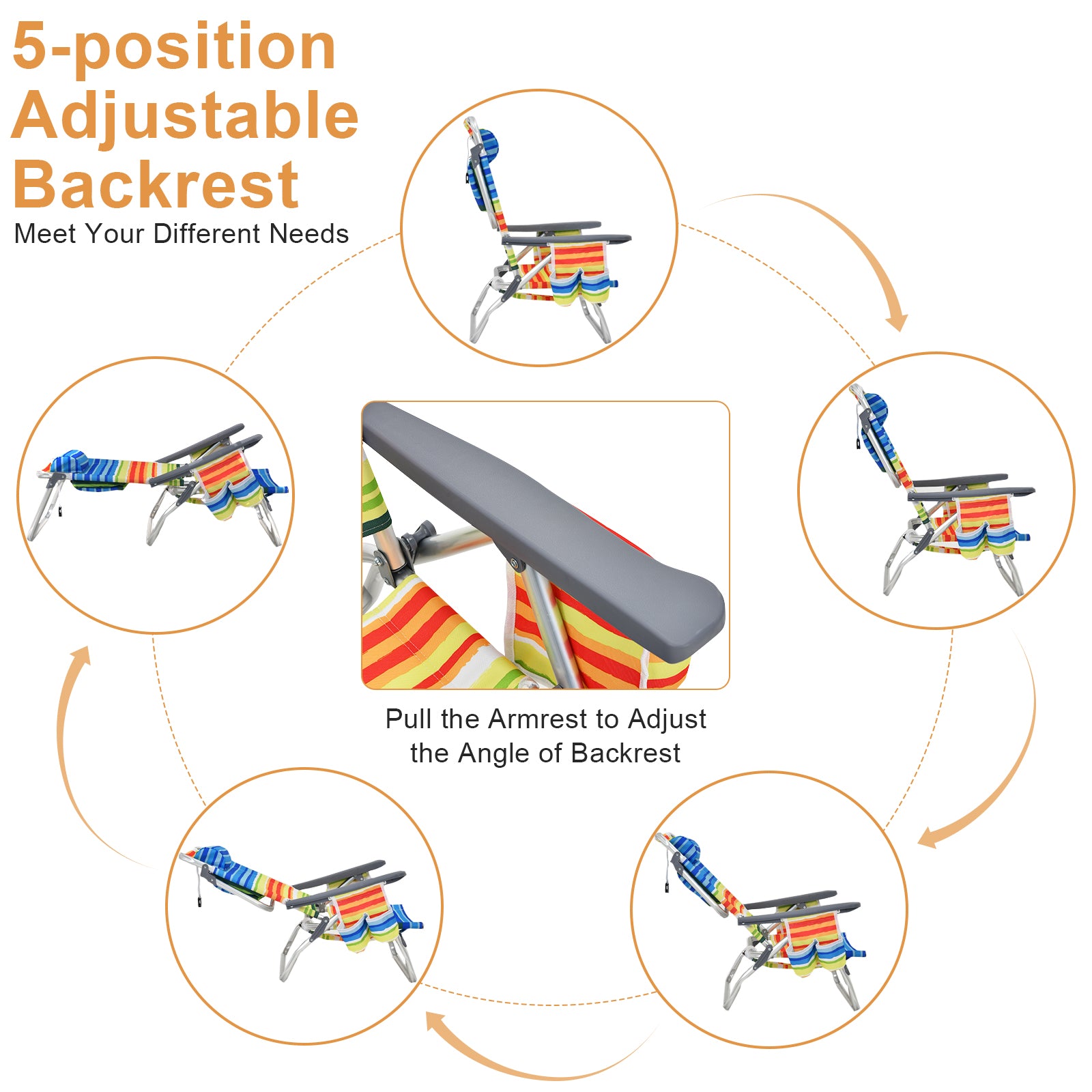 2 Packs 5-Position Outdoor Folding Backpack Beach Table Chair Reclining Chair Set, Yellow Beach & Lawn Chairs at Gallery Canada