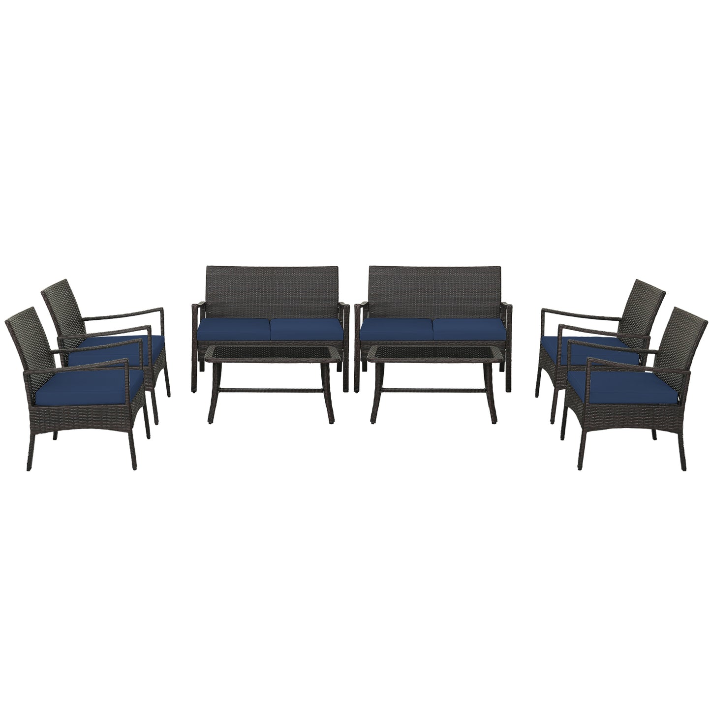 4 Pieces Outdoor Rattan Conversation Set with Tempered Glass Coffee Table, Navy Patio Conversation Sets at Gallery Canada