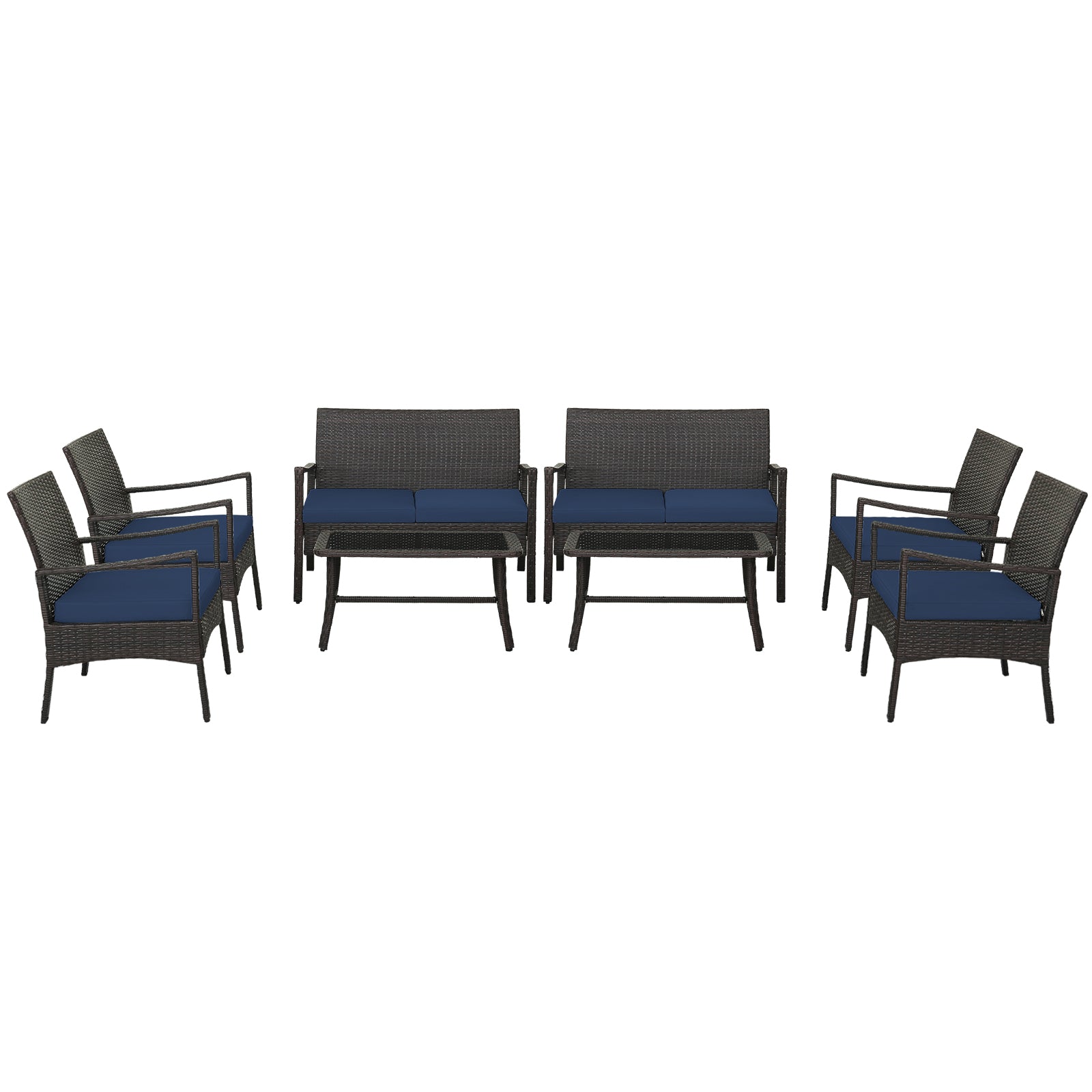 4 Pieces Outdoor Rattan Conversation Set with Tempered Glass Coffee Table, Navy Patio Conversation Sets at Gallery Canada