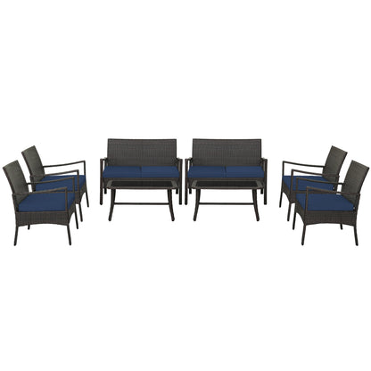 4 Pieces Outdoor Rattan Conversation Set with Tempered Glass Coffee Table, Navy Patio Conversation Sets at Gallery Canada