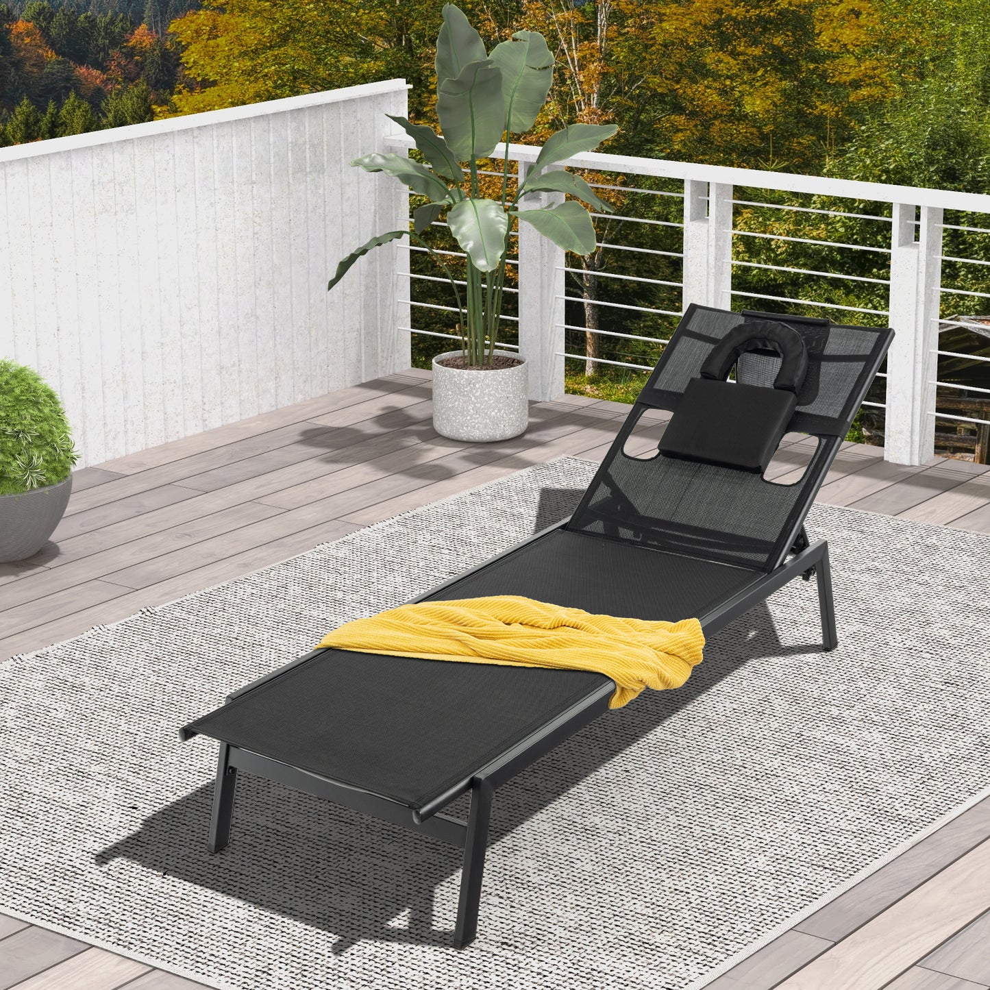 Patio Sunbathing Lounge Chair 5-Position Adjustable Tanning Chair, Black Outdoor Chaise Lounges at Gallery Canada