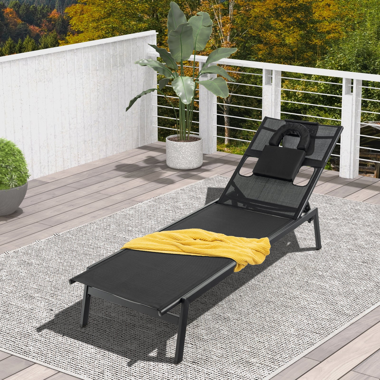 Patio Sunbathing Lounge Chair 5-Position Adjustable Tanning Chair, Black Outdoor Chaise Lounges at Gallery Canada