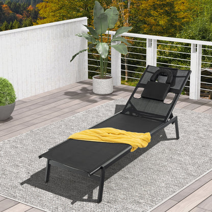 Patio Sunbathing Lounge Chair 5-Position Adjustable Tanning Chair, Black Outdoor Chaise Lounges at Gallery Canada