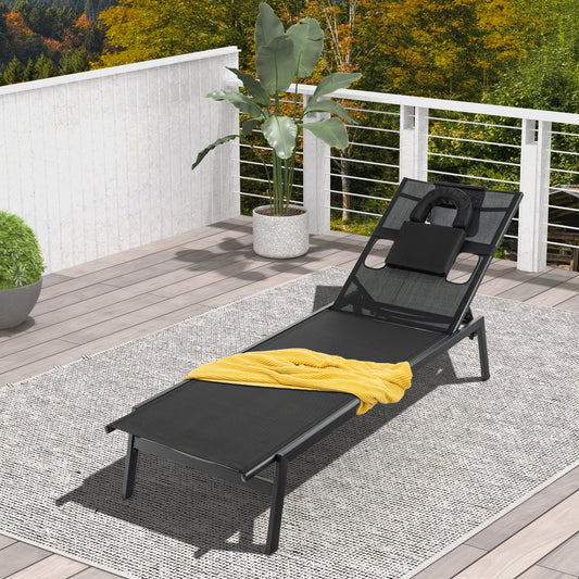 Patio Sunbathing Lounge Chair 5-Position Adjustable Tanning Chair, Black Outdoor Chaise Lounges Black at Gallery Canada