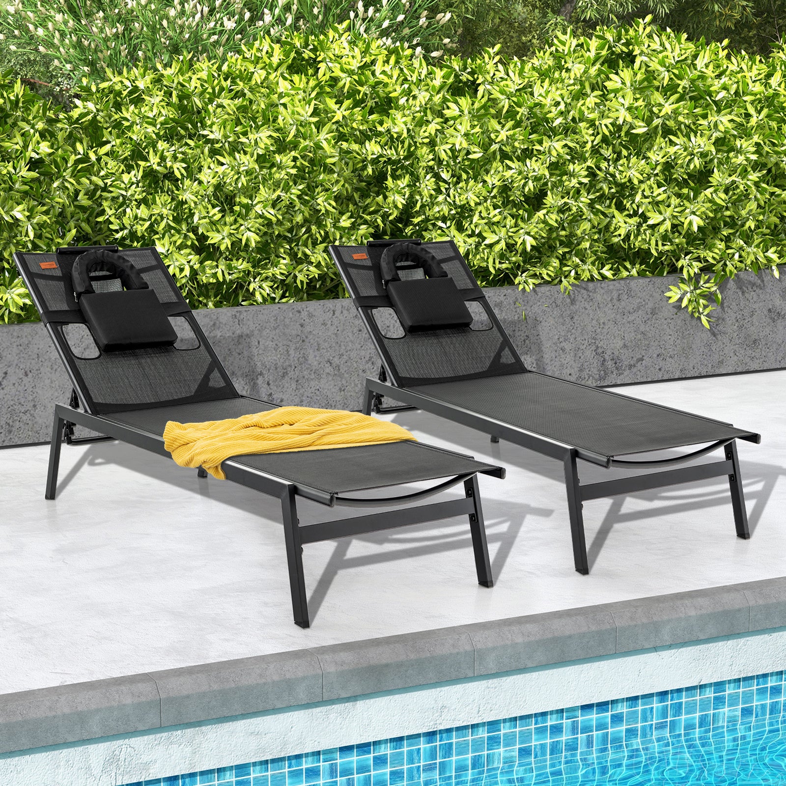 Patio Sunbathing Lounge Chair 5-Position Adjustable Tanning Chair, Black Outdoor Chaise Lounges at Gallery Canada