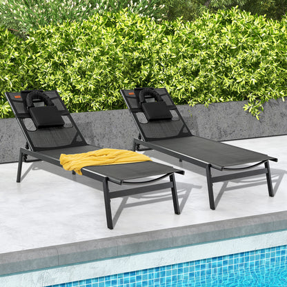 Patio Sunbathing Lounge Chair 5-Position Adjustable Tanning Chair, Black Outdoor Chaise Lounges at Gallery Canada