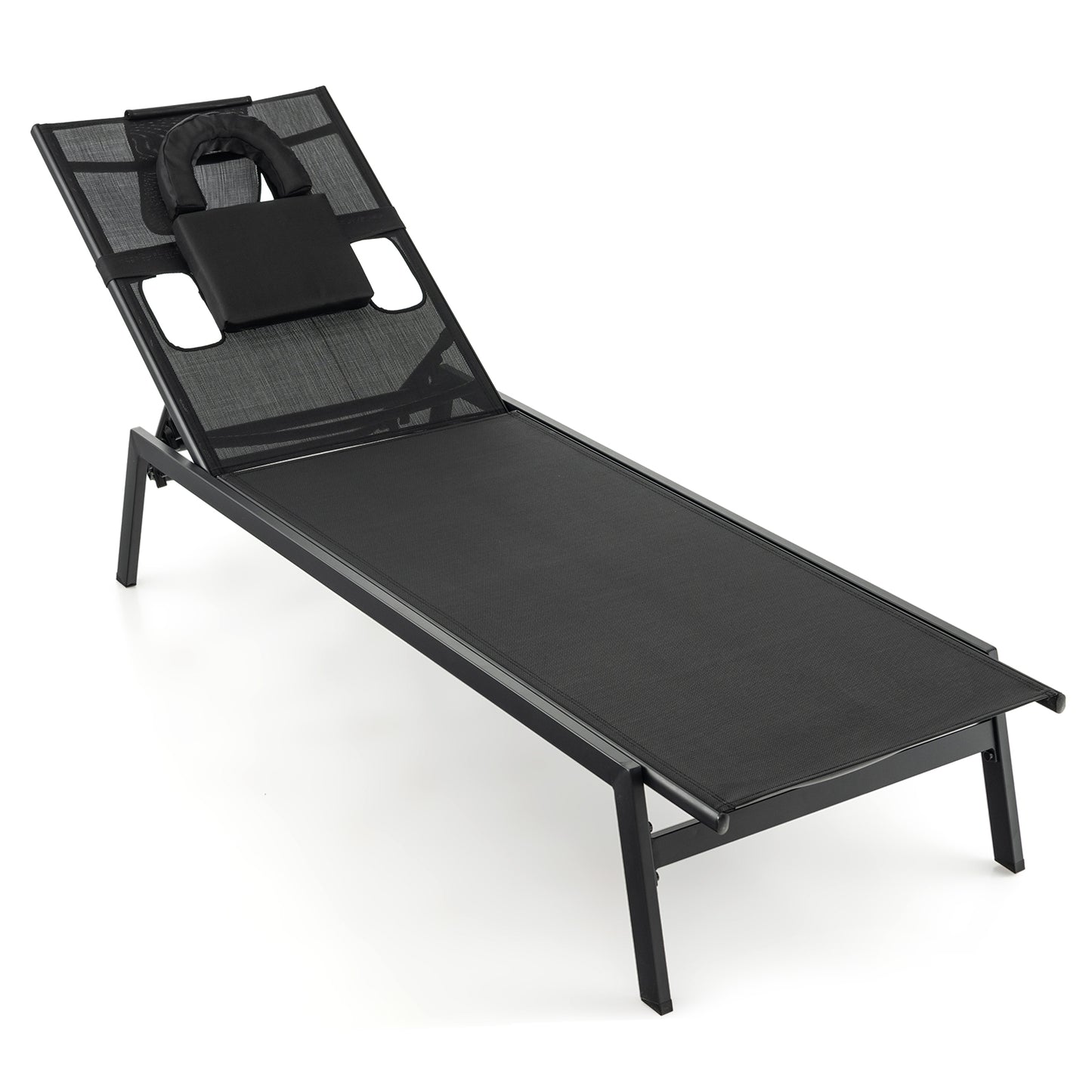 Patio Sunbathing Lounge Chair 5-Position Adjustable Tanning Chair, Black Outdoor Chaise Lounges Black at Gallery Canada
