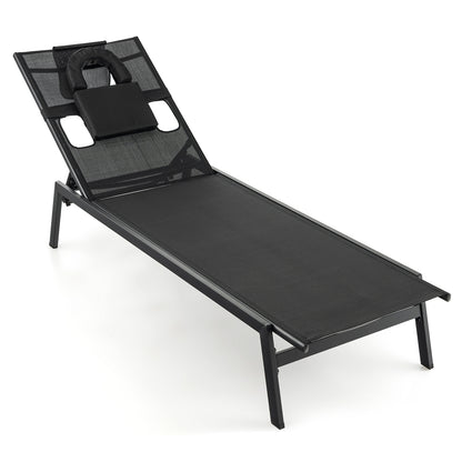 Patio Sunbathing Lounge Chair 5-Position Adjustable Tanning Chair, Black Outdoor Chaise Lounges Black at Gallery Canada