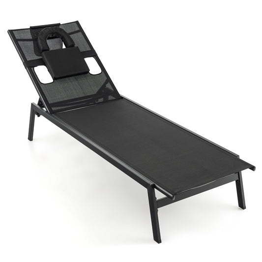 Patio Sunbathing Lounge Chair 5-Position Adjustable Tanning Chair, Black Outdoor Chaise Lounges Black at Gallery Canada