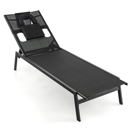 Patio Sunbathing Lounge Chair 5-Position Adjustable Tanning Chair, Black