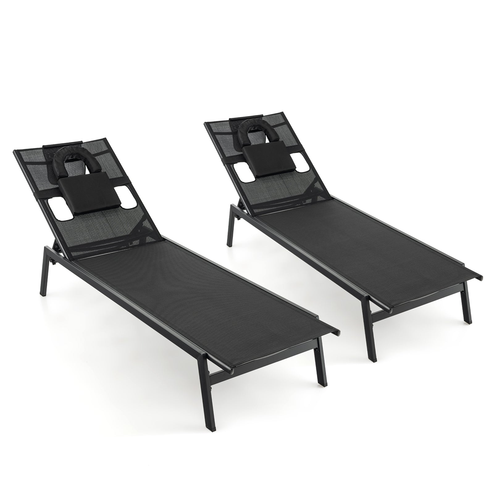 Patio Sunbathing Lounge Chair 5-Position Adjustable Tanning Chair, Black Outdoor Chaise Lounges at Gallery Canada