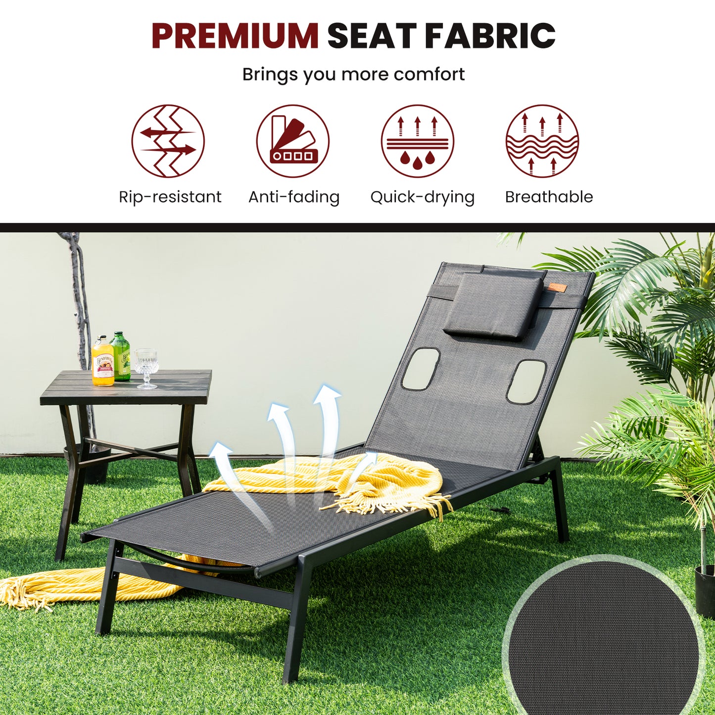 Patio Sunbathing Lounge Chair 5-Position Adjustable Tanning Chair, Black Outdoor Chaise Lounges at Gallery Canada