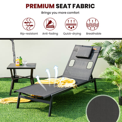 Patio Sunbathing Lounge Chair 5-Position Adjustable Tanning Chair, Black Outdoor Chaise Lounges at Gallery Canada