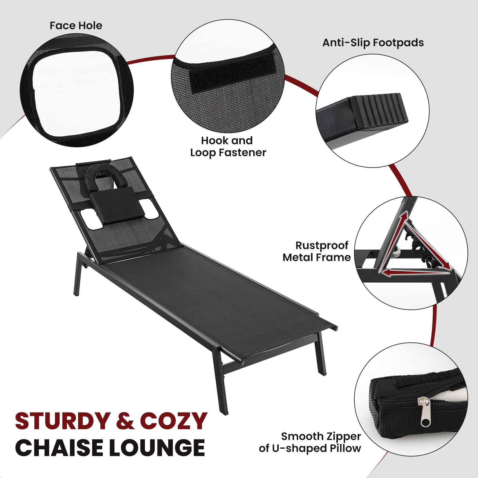 Patio Sunbathing Lounge Chair 5-Position Adjustable Tanning Chair, Black Outdoor Chaise Lounges at Gallery Canada