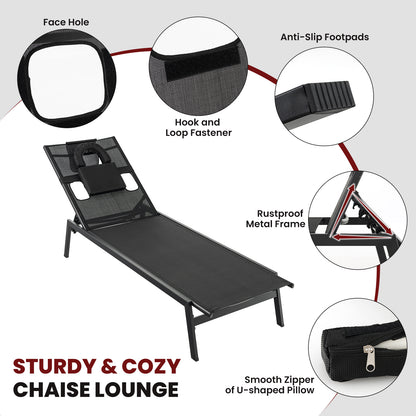 Patio Sunbathing Lounge Chair 5-Position Adjustable Tanning Chair, Black Outdoor Chaise Lounges at Gallery Canada
