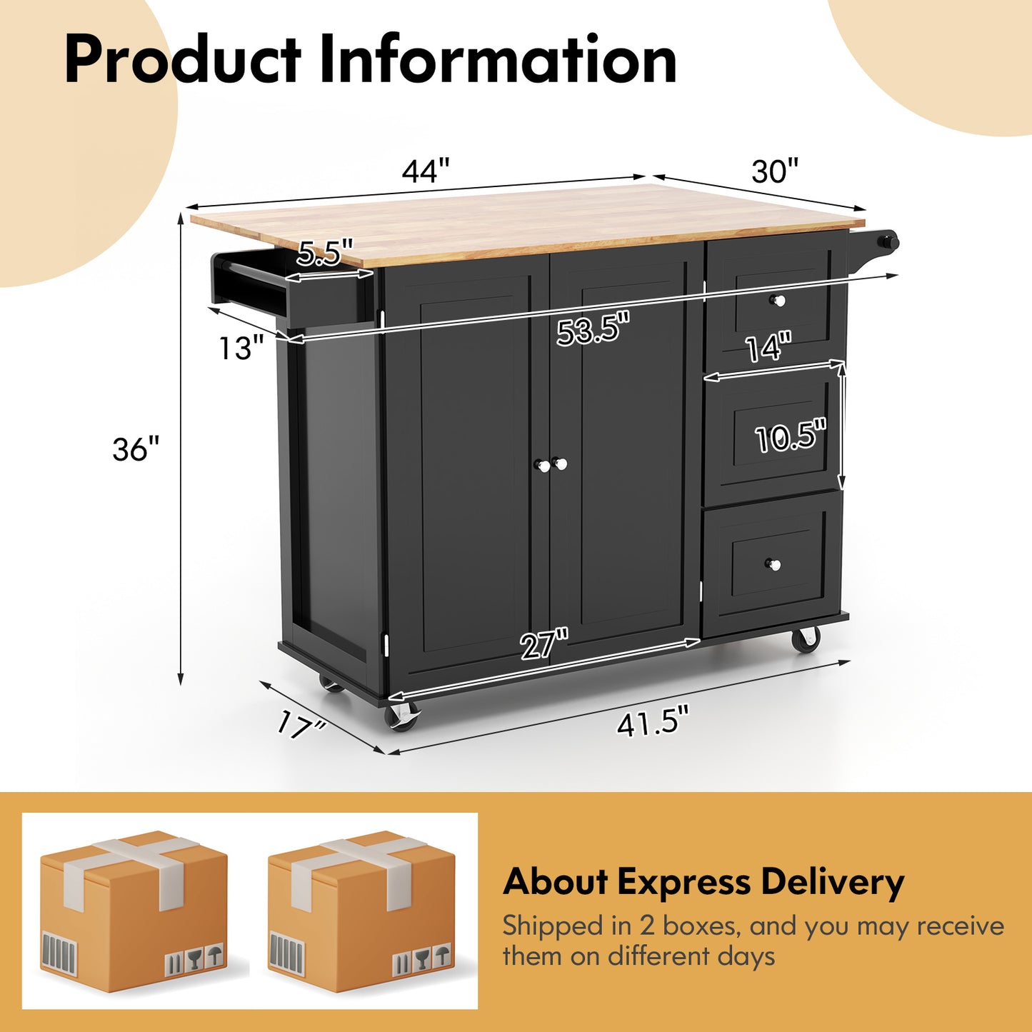 Falling Leaf Kitchen Island Trolley Cart Wood Storage Cabinet, Black Kitchen Islands & Carts at Gallery Canada