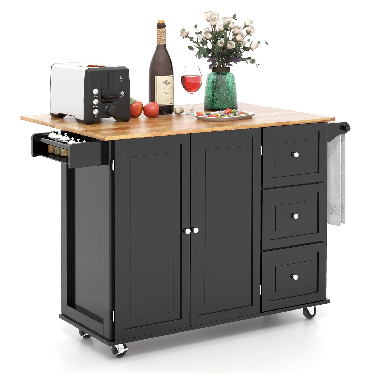 Falling Leaf Kitchen Island Trolley Cart Wood Storage Cabinet, Black Kitchen Islands & Carts at Gallery Canada