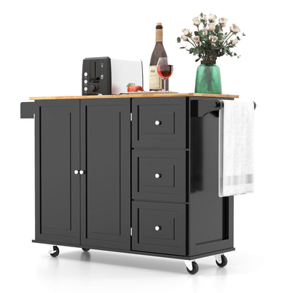Falling Leaf Kitchen Island Trolley Cart Wood Storage Cabinet, Black Kitchen Islands & Carts at Gallery Canada