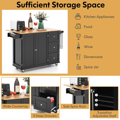 Falling Leaf Kitchen Island Trolley Cart Wood Storage Cabinet, Black Kitchen Islands & Carts at Gallery Canada