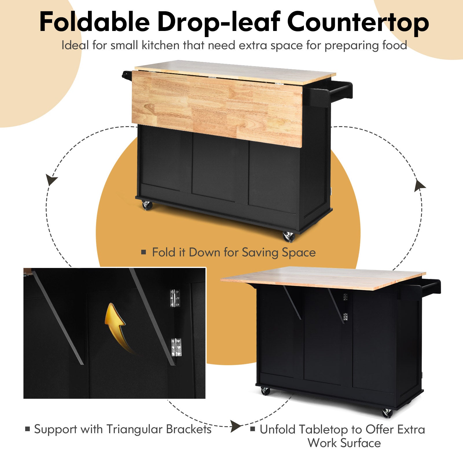 Falling Leaf Kitchen Island Trolley Cart Wood Storage Cabinet, Black Kitchen Islands & Carts at Gallery Canada