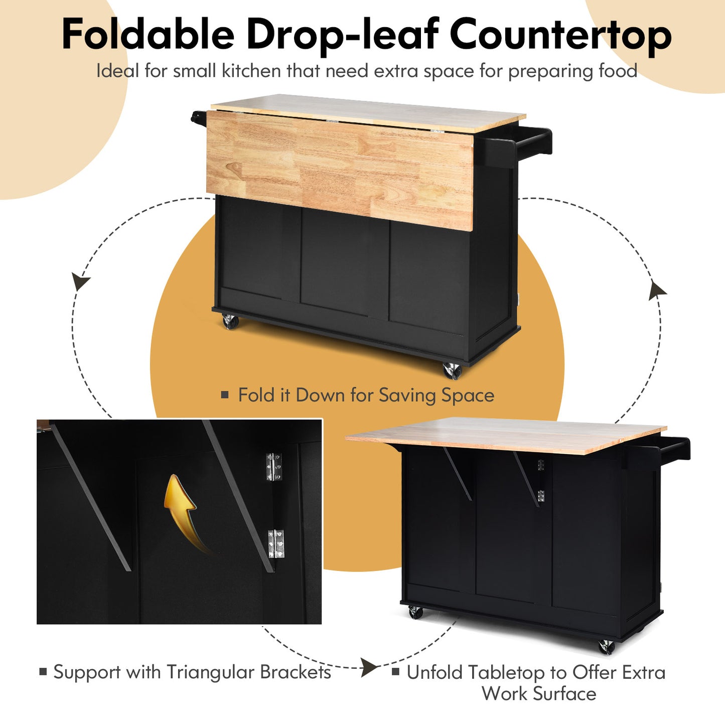 Falling Leaf Kitchen Island Trolley Cart Wood Storage Cabinet, Black Kitchen Islands & Carts at Gallery Canada
