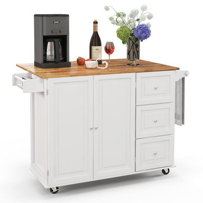 Kitchen Island Trolley Cart Wood with Drop Leaf Tabletop and Storage Cabinet, White - Gallery Canada
