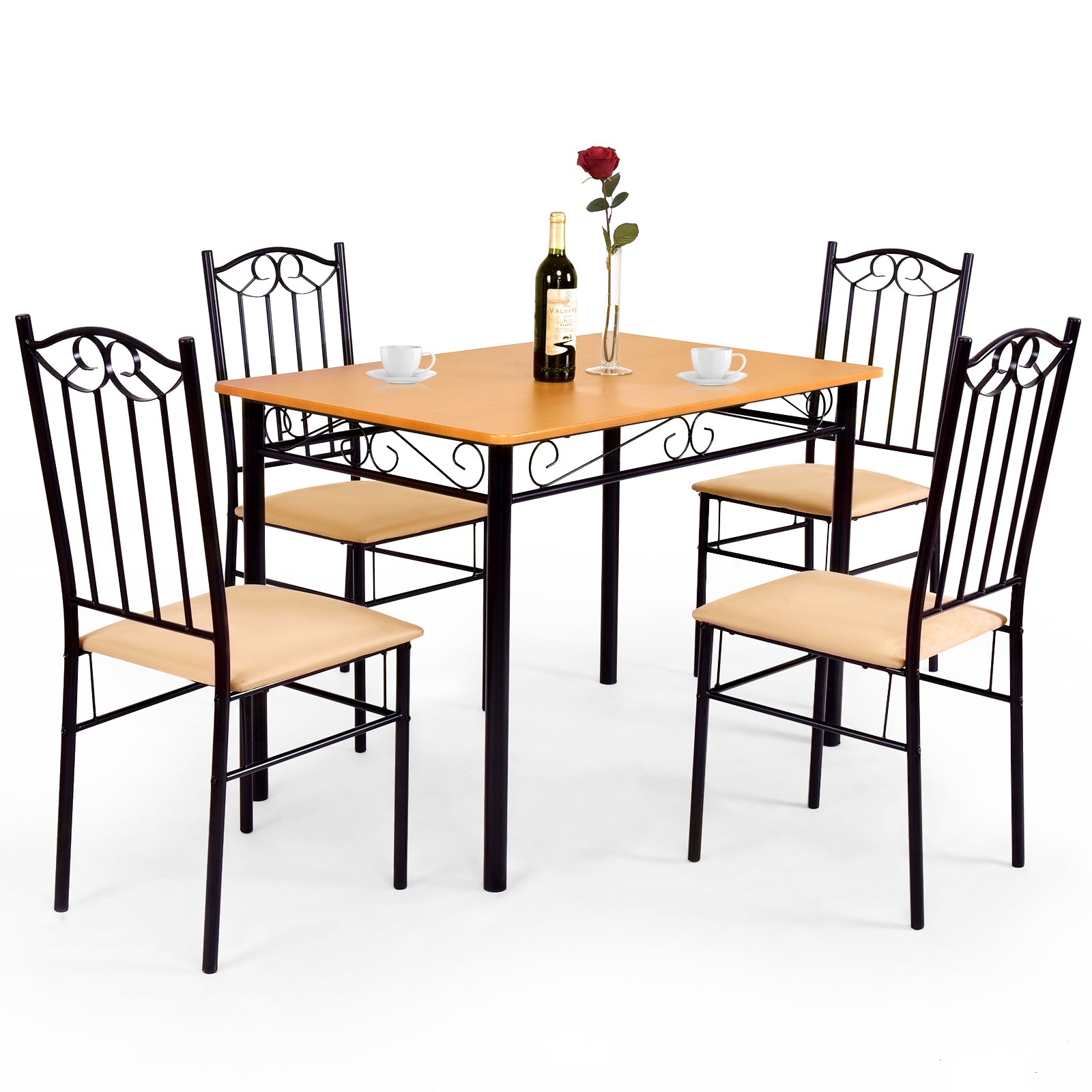 5 Piece Dining Set, Wooden Table, 4 Cushioned Chairs, Natural Dining Room Sets Natural at Gallery Canada