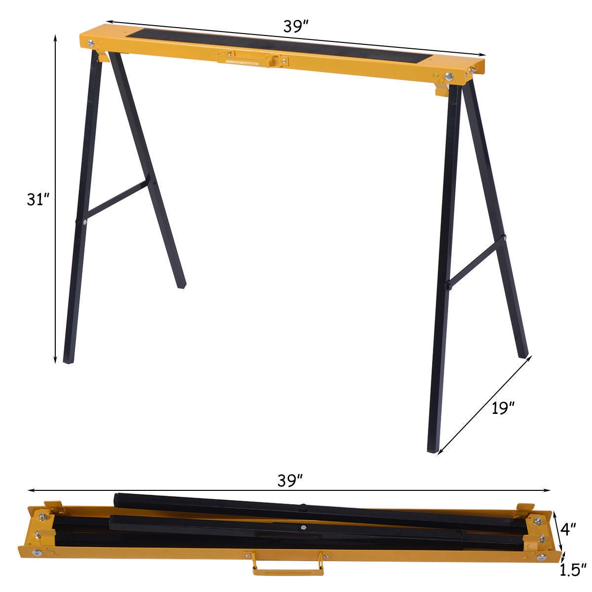 2 Pack Heavy Duty Sawhorse with Steel Folding Legs, Yellow Garages at Gallery Canada