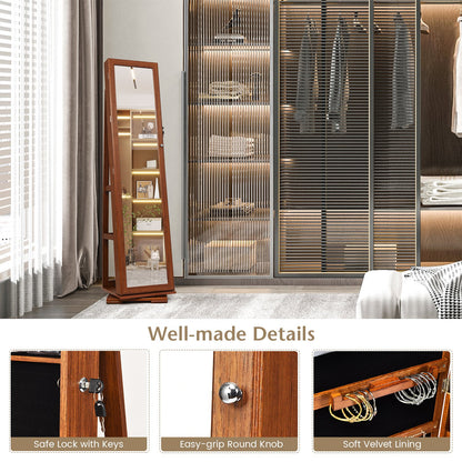360° Rotatable Armoire 2-in-1 Lockable Mirrored Jewelry Cabinet, Brown - Gallery Canada