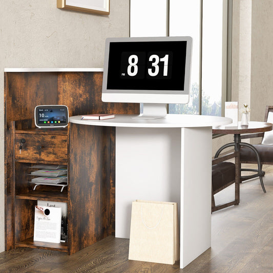 Front Reception Office Desk with Open Shelf and Lockable Drawer, Rustic Brown - Gallery Canada