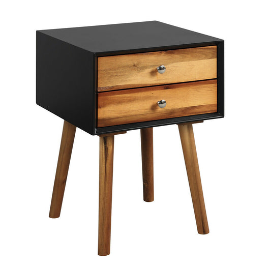Mid-Century Wooden End Table, 2 Storage Drawers, Black Nightstands Black at Gallery Canada