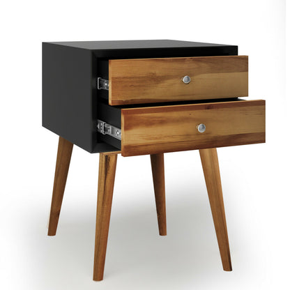 Mid-Century Wooden Multipurpose End Table with 2 Storage Drawers, Black Nightstands at Gallery Canada