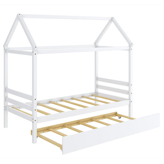 Kids Platform Bed Frame With Roof, White Trundle Bed Frame White at Gallery Canada