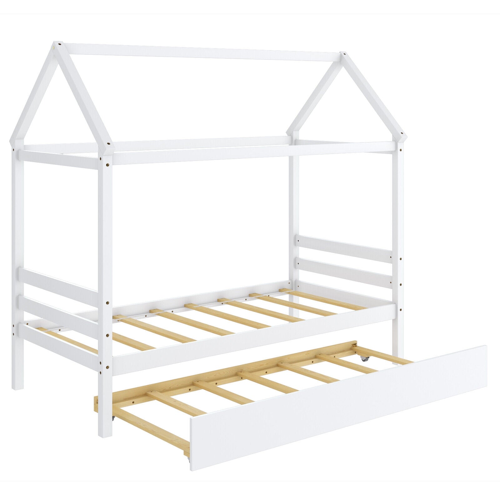 Kids Platform Bed Frame with Roof for Bedroom, White Trundle Bed Frame White at Gallery Canada