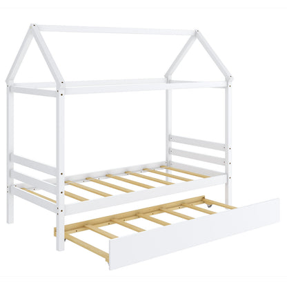 Kids Platform Bed Frame with Roof for Bedroom, White Trundle Bed Frame White at Gallery Canada