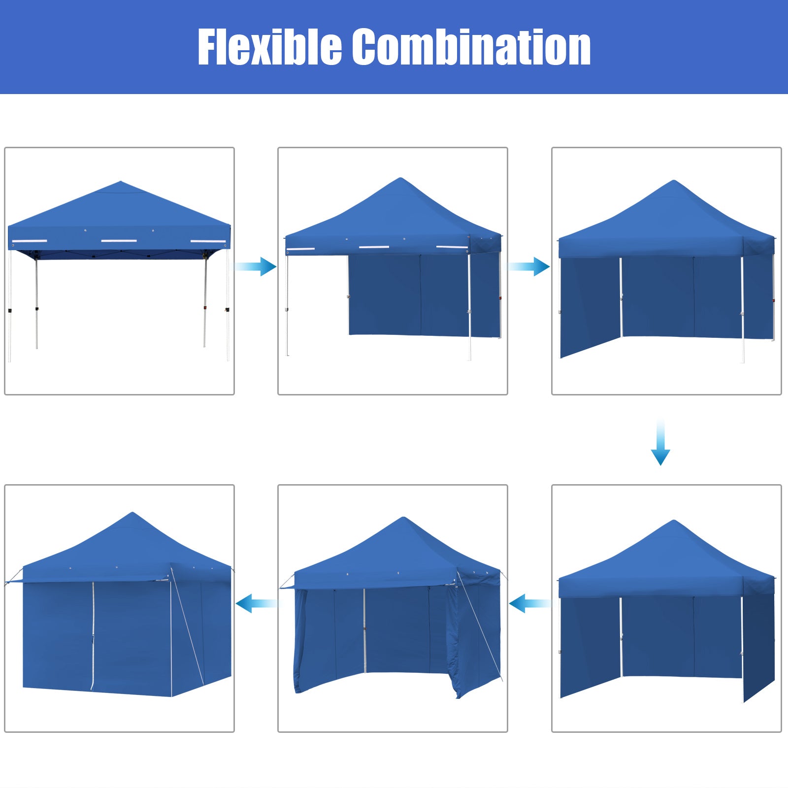 10 x 10 Feet Pop-up Gazebo with 5 Removable Zippered Sidewalls and Extended Awning, Blue Canopies at Gallery Canada