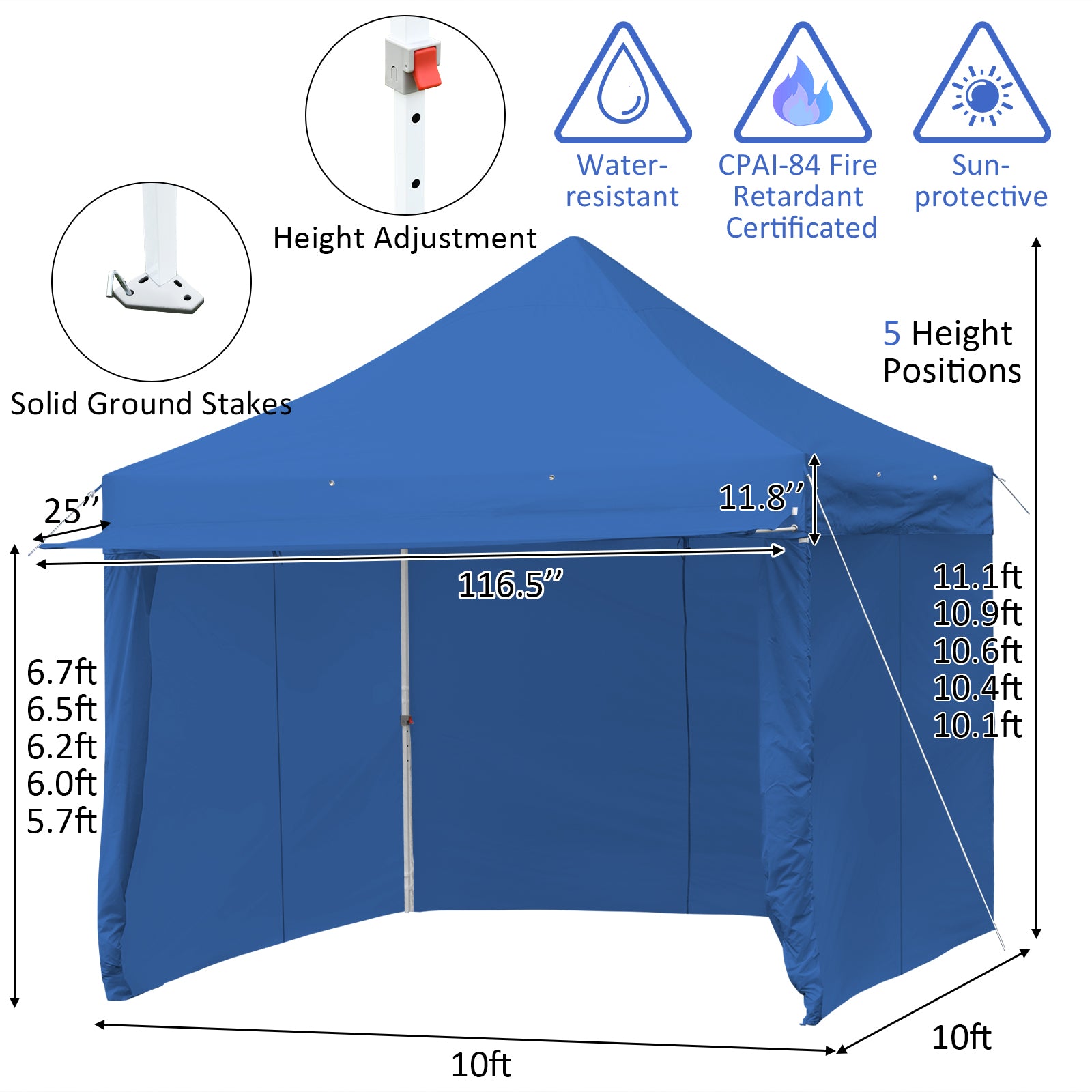 10 x 10 Feet Pop-up Gazebo with 5 Removable Zippered Sidewalls and Extended Awning, Blue Canopies at Gallery Canada