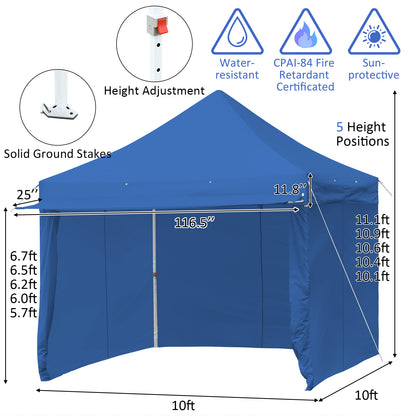 10 x 10 Feet Pop-up Gazebo with 5 Removable Zippered Sidewalls and Extended Awning, Blue Canopies at Gallery Canada