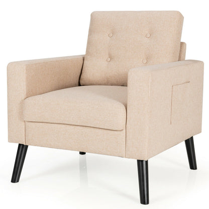 Modern Tufted Accent Chair w/ Rubber Wood Legs, Beige - Gallery Canada